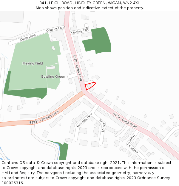 341, LEIGH ROAD, HINDLEY GREEN, WIGAN, WN2 4XL: Location map and indicative extent of plot