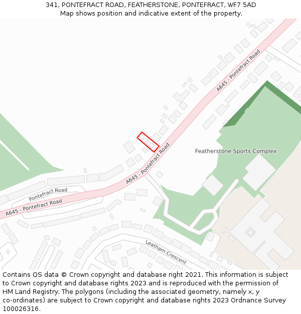 341, PONTEFRACT ROAD, FEATHERSTONE, PONTEFRACT, WF7 5AD: Location map and indicative extent of plot