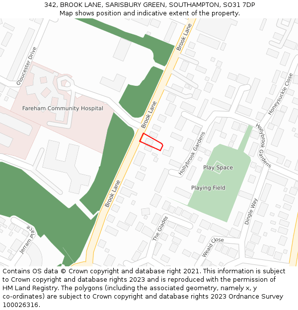 342, BROOK LANE, SARISBURY GREEN, SOUTHAMPTON, SO31 7DP: Location map and indicative extent of plot