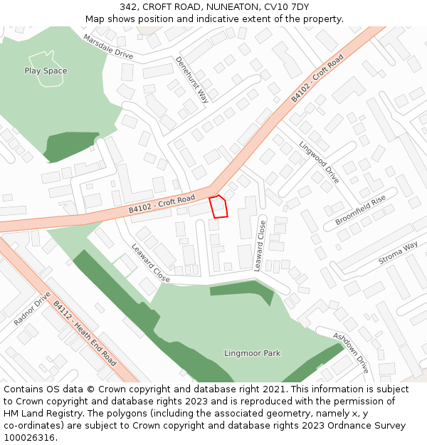 342, CROFT ROAD, NUNEATON, CV10 7DY: Location map and indicative extent of plot