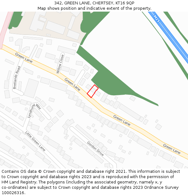342, GREEN LANE, CHERTSEY, KT16 9QP: Location map and indicative extent of plot