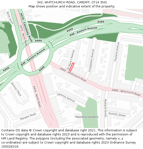 342, WHITCHURCH ROAD, CARDIFF, CF14 3NG: Location map and indicative extent of plot