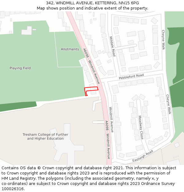 342, WINDMILL AVENUE, KETTERING, NN15 6PG: Location map and indicative extent of plot