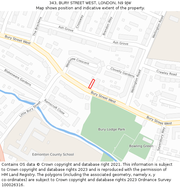 343, BURY STREET WEST, LONDON, N9 9JW: Location map and indicative extent of plot