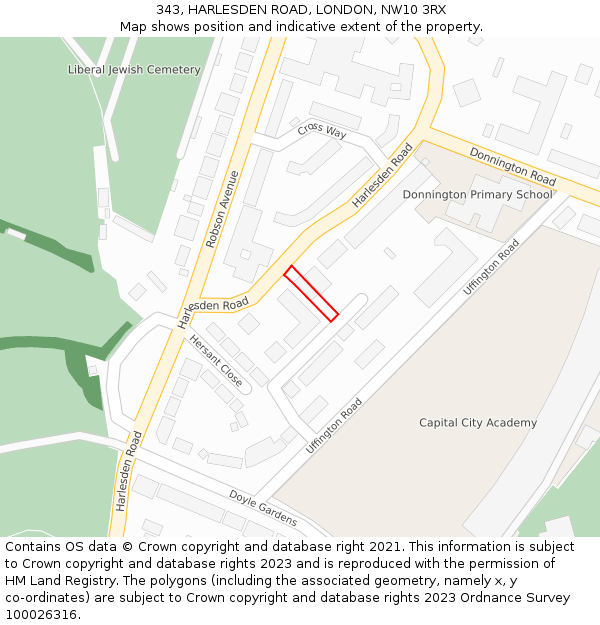 343, HARLESDEN ROAD, LONDON, NW10 3RX: Location map and indicative extent of plot