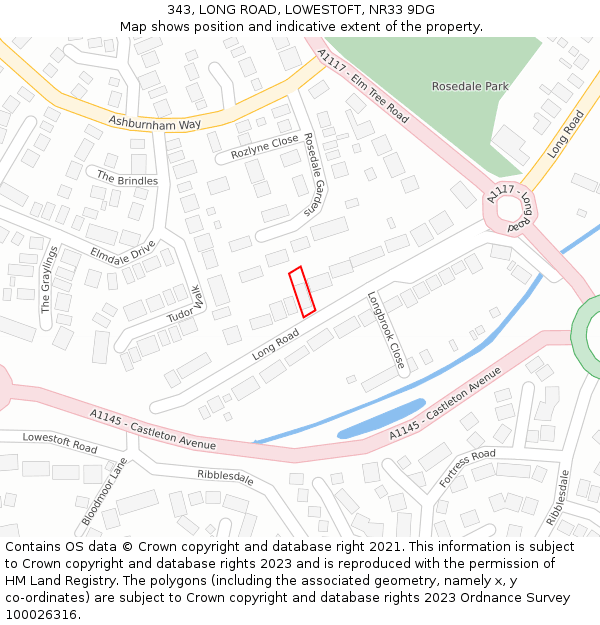 343, LONG ROAD, LOWESTOFT, NR33 9DG: Location map and indicative extent of plot