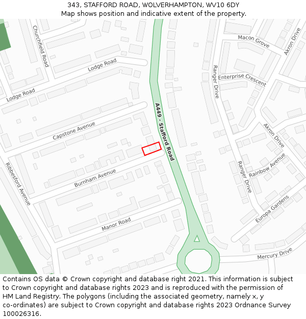 343, STAFFORD ROAD, WOLVERHAMPTON, WV10 6DY: Location map and indicative extent of plot