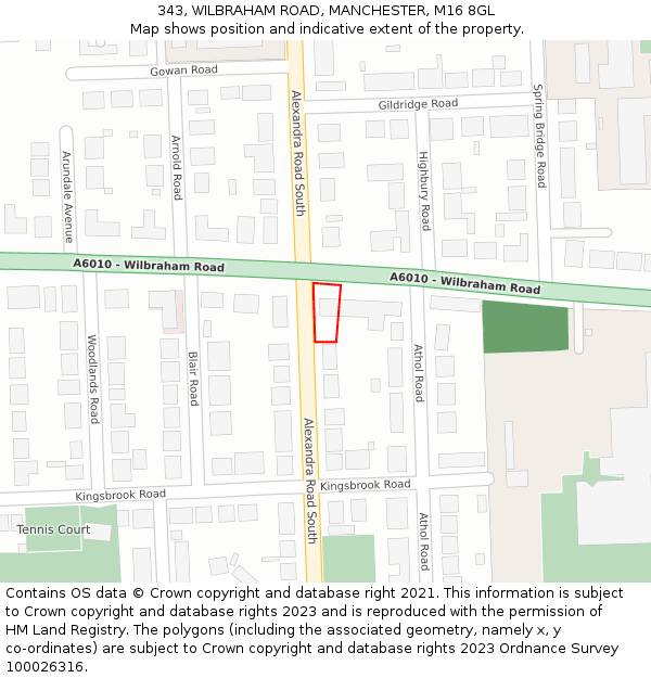 343, WILBRAHAM ROAD, MANCHESTER, M16 8GL: Location map and indicative extent of plot