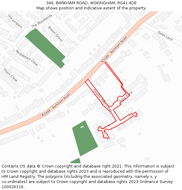 346, BARKHAM ROAD, WOKINGHAM, RG41 4DE: Location map and indicative extent of plot
