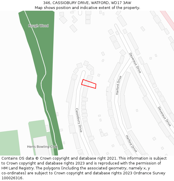 346, CASSIOBURY DRIVE, WATFORD, WD17 3AW: Location map and indicative extent of plot
