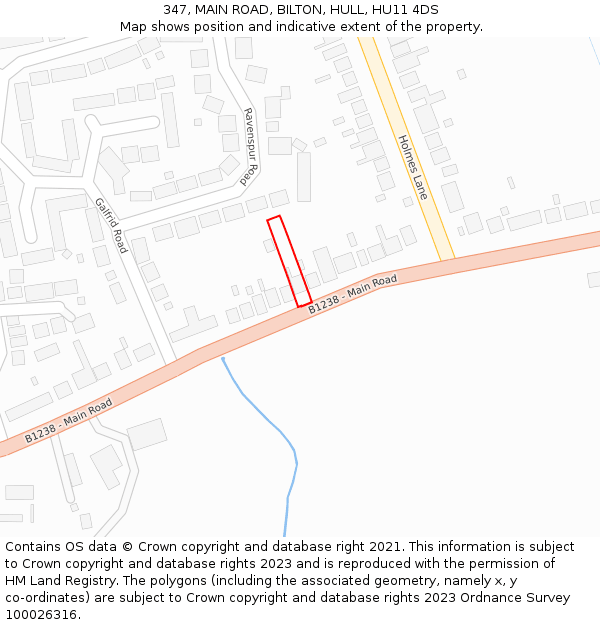 347, MAIN ROAD, BILTON, HULL, HU11 4DS: Location map and indicative extent of plot