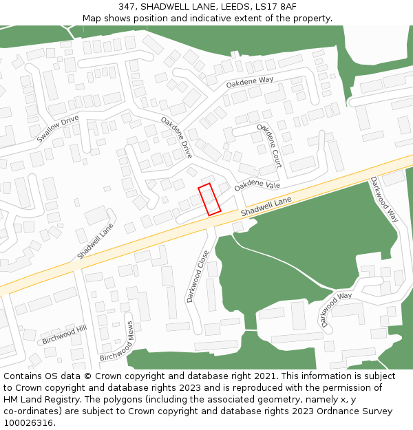 347, SHADWELL LANE, LEEDS, LS17 8AF: Location map and indicative extent of plot