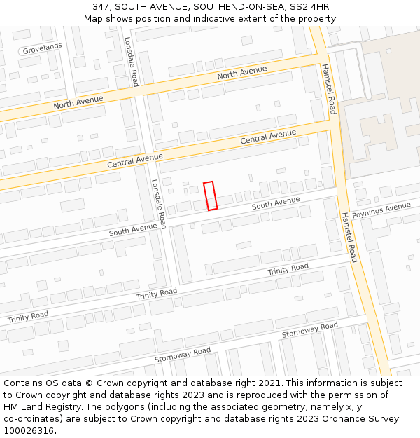 347, SOUTH AVENUE, SOUTHEND-ON-SEA, SS2 4HR: Location map and indicative extent of plot