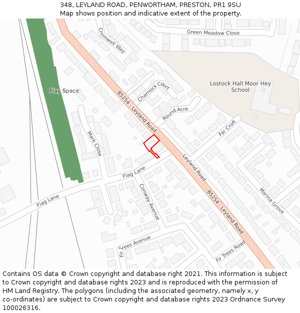 348, LEYLAND ROAD, PENWORTHAM, PRESTON, PR1 9SU: Location map and indicative extent of plot
