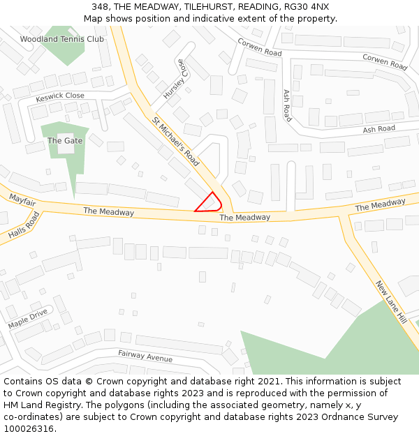 348, THE MEADWAY, TILEHURST, READING, RG30 4NX: Location map and indicative extent of plot