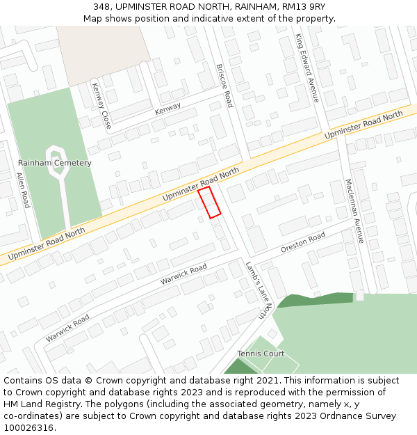 348, UPMINSTER ROAD NORTH, RAINHAM, RM13 9RY: Location map and indicative extent of plot