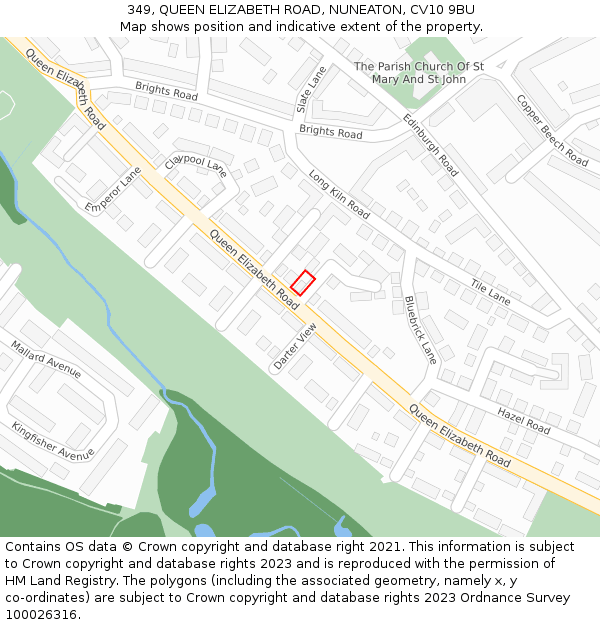 349, QUEEN ELIZABETH ROAD, NUNEATON, CV10 9BU: Location map and indicative extent of plot