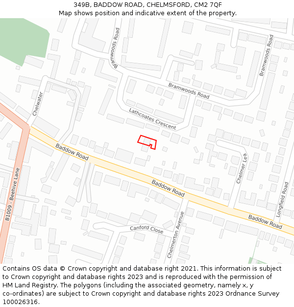 349B, BADDOW ROAD, CHELMSFORD, CM2 7QF: Location map and indicative extent of plot