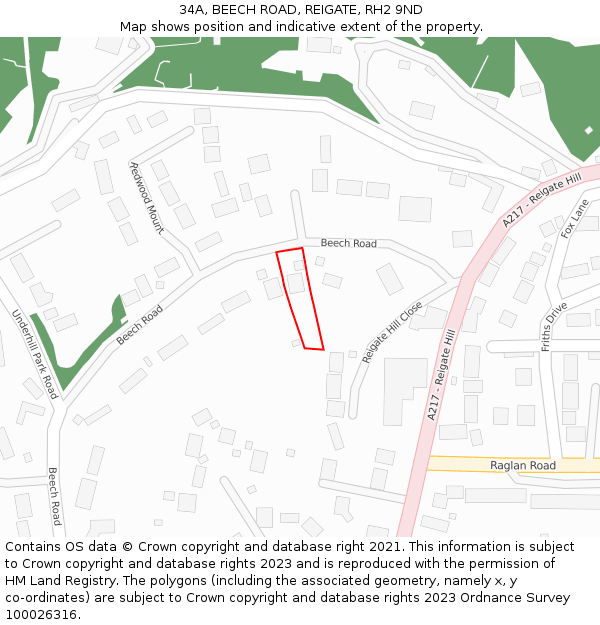34A, BEECH ROAD, REIGATE, RH2 9ND: Location map and indicative extent of plot