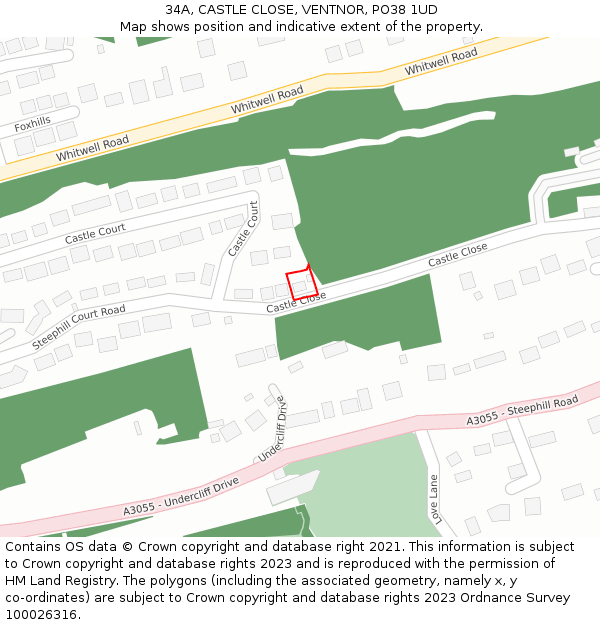 34A, CASTLE CLOSE, VENTNOR, PO38 1UD: Location map and indicative extent of plot