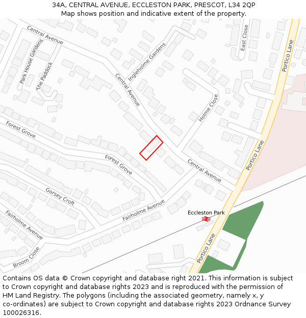 34A, CENTRAL AVENUE, ECCLESTON PARK, PRESCOT, L34 2QP: Location map and indicative extent of plot