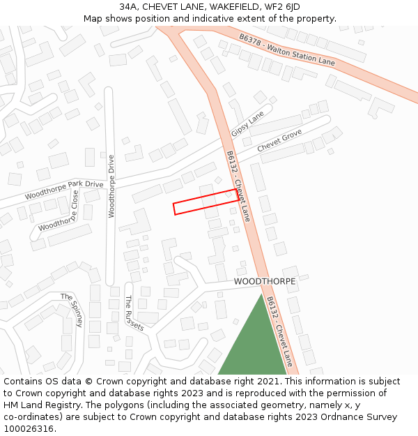 34A, CHEVET LANE, WAKEFIELD, WF2 6JD: Location map and indicative extent of plot