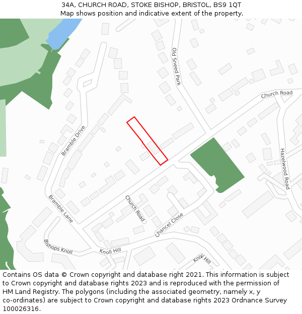 34A, CHURCH ROAD, STOKE BISHOP, BRISTOL, BS9 1QT: Location map and indicative extent of plot