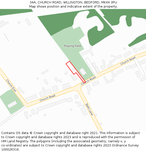 34A, CHURCH ROAD, WILLINGTON, BEDFORD, MK44 3PU: Location map and indicative extent of plot