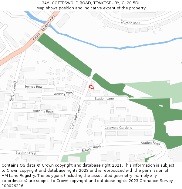 34A, COTTESWOLD ROAD, TEWKESBURY, GL20 5DL: Location map and indicative extent of plot