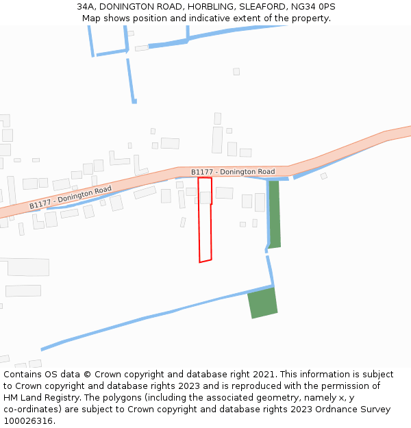 34A, DONINGTON ROAD, HORBLING, SLEAFORD, NG34 0PS: Location map and indicative extent of plot