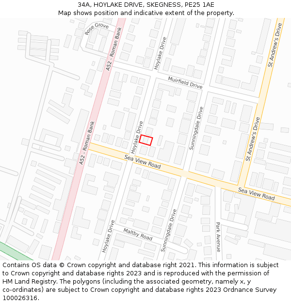34A, HOYLAKE DRIVE, SKEGNESS, PE25 1AE: Location map and indicative extent of plot