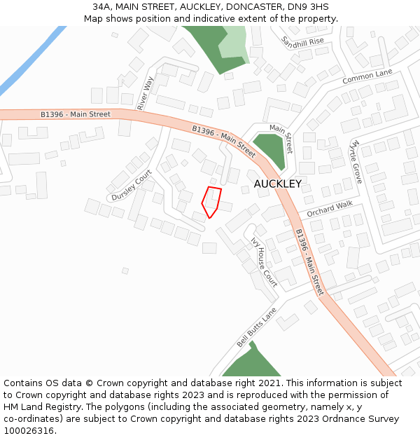 34A, MAIN STREET, AUCKLEY, DONCASTER, DN9 3HS: Location map and indicative extent of plot