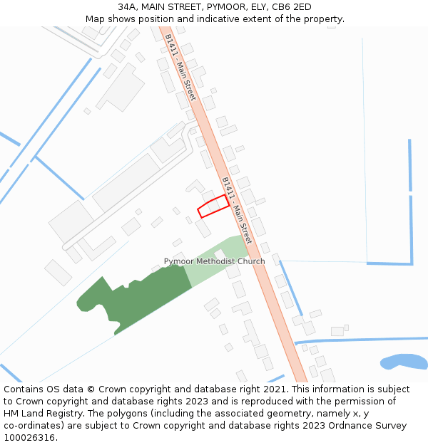 34A, MAIN STREET, PYMOOR, ELY, CB6 2ED: Location map and indicative extent of plot