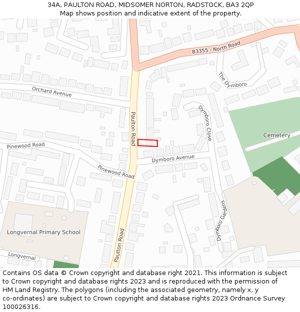34A, PAULTON ROAD, MIDSOMER NORTON, RADSTOCK, BA3 2QP: Location map and indicative extent of plot