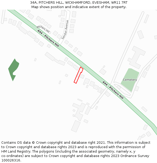 34A, PITCHERS HILL, WICKHAMFORD, EVESHAM, WR11 7RT: Location map and indicative extent of plot