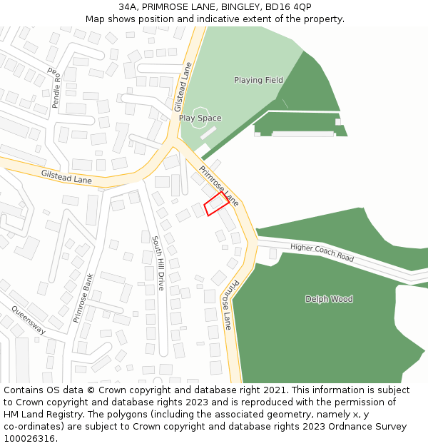 34A, PRIMROSE LANE, BINGLEY, BD16 4QP: Location map and indicative extent of plot