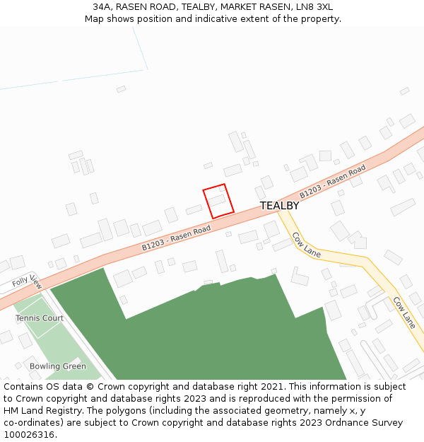 34A, RASEN ROAD, TEALBY, MARKET RASEN, LN8 3XL: Location map and indicative extent of plot
