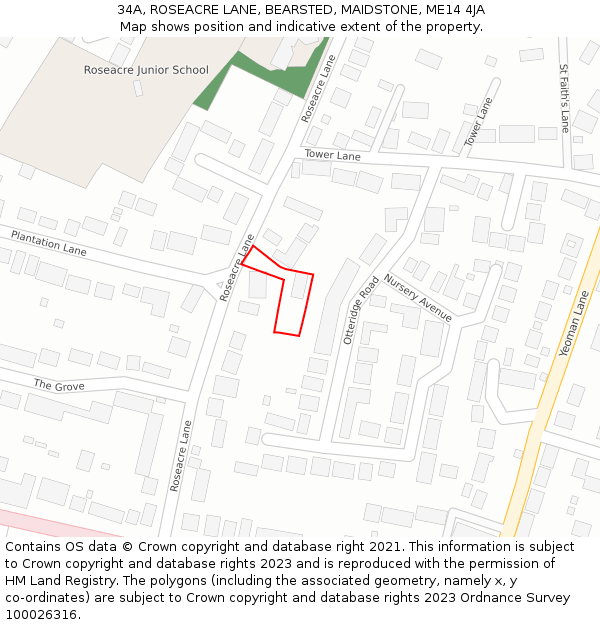 34A, ROSEACRE LANE, BEARSTED, MAIDSTONE, ME14 4JA: Location map and indicative extent of plot