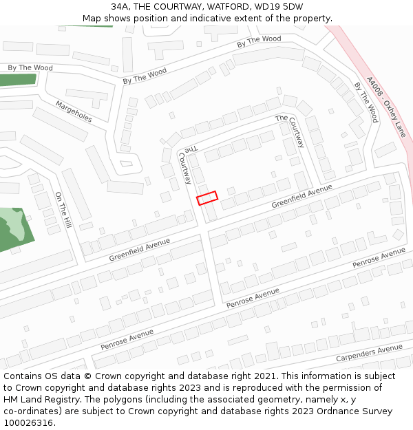 34A, THE COURTWAY, WATFORD, WD19 5DW: Location map and indicative extent of plot