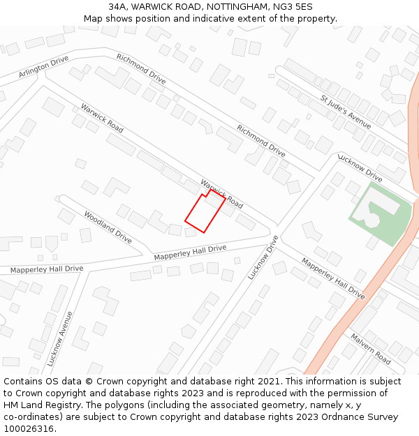 34A, WARWICK ROAD, NOTTINGHAM, NG3 5ES: Location map and indicative extent of plot
