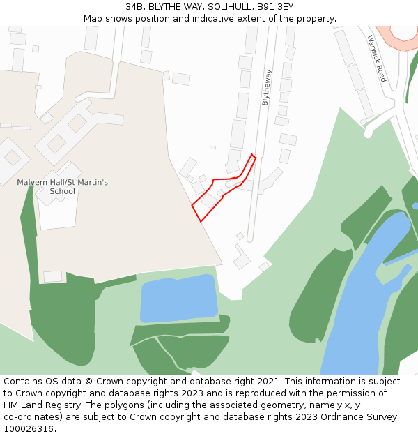 34B, BLYTHE WAY, SOLIHULL, B91 3EY: Location map and indicative extent of plot