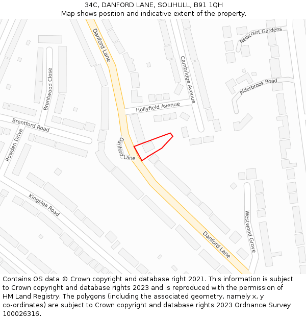 34C, DANFORD LANE, SOLIHULL, B91 1QH: Location map and indicative extent of plot