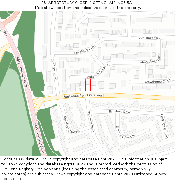 35, ABBOTSBURY CLOSE, NOTTINGHAM, NG5 5AL: Location map and indicative extent of plot