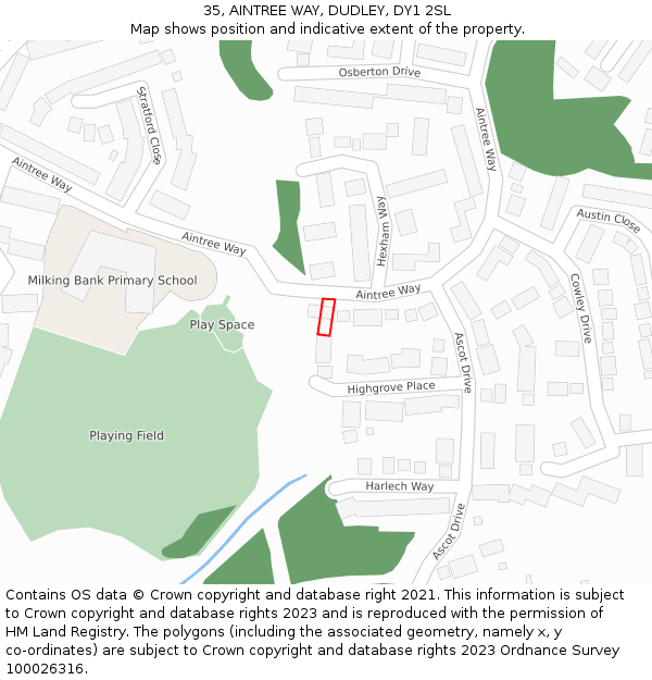 35, AINTREE WAY, DUDLEY, DY1 2SL: Location map and indicative extent of plot
