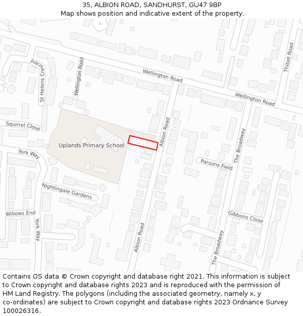 35, ALBION ROAD, SANDHURST, GU47 9BP: Location map and indicative extent of plot