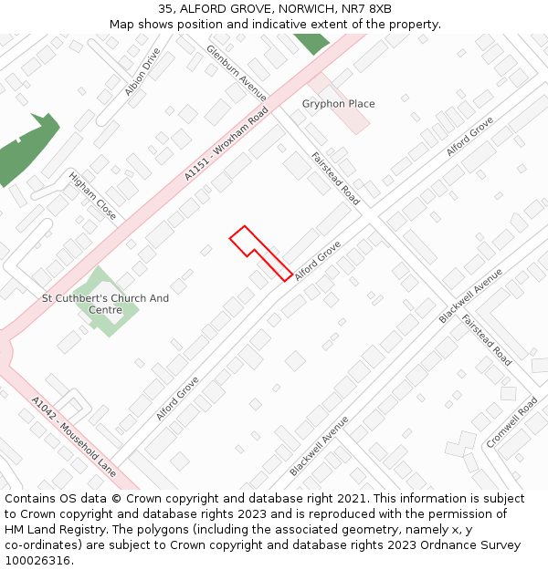 35, ALFORD GROVE, NORWICH, NR7 8XB: Location map and indicative extent of plot