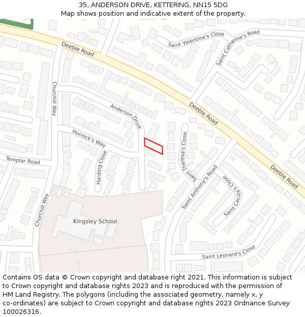 35, ANDERSON DRIVE, KETTERING, NN15 5DG: Location map and indicative extent of plot