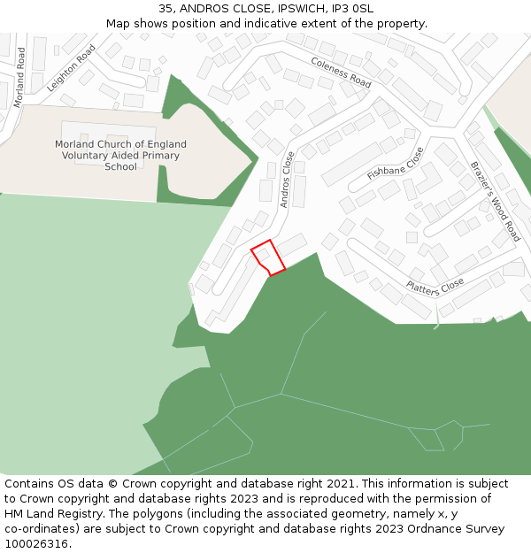 35, ANDROS CLOSE, IPSWICH, IP3 0SL: Location map and indicative extent of plot