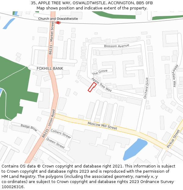 35, APPLE TREE WAY, OSWALDTWISTLE, ACCRINGTON, BB5 0FB: Location map and indicative extent of plot