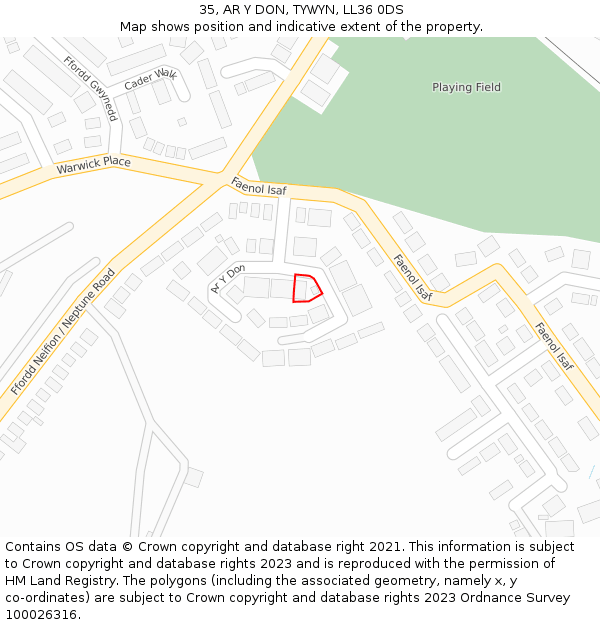 35, AR Y DON, TYWYN, LL36 0DS: Location map and indicative extent of plot